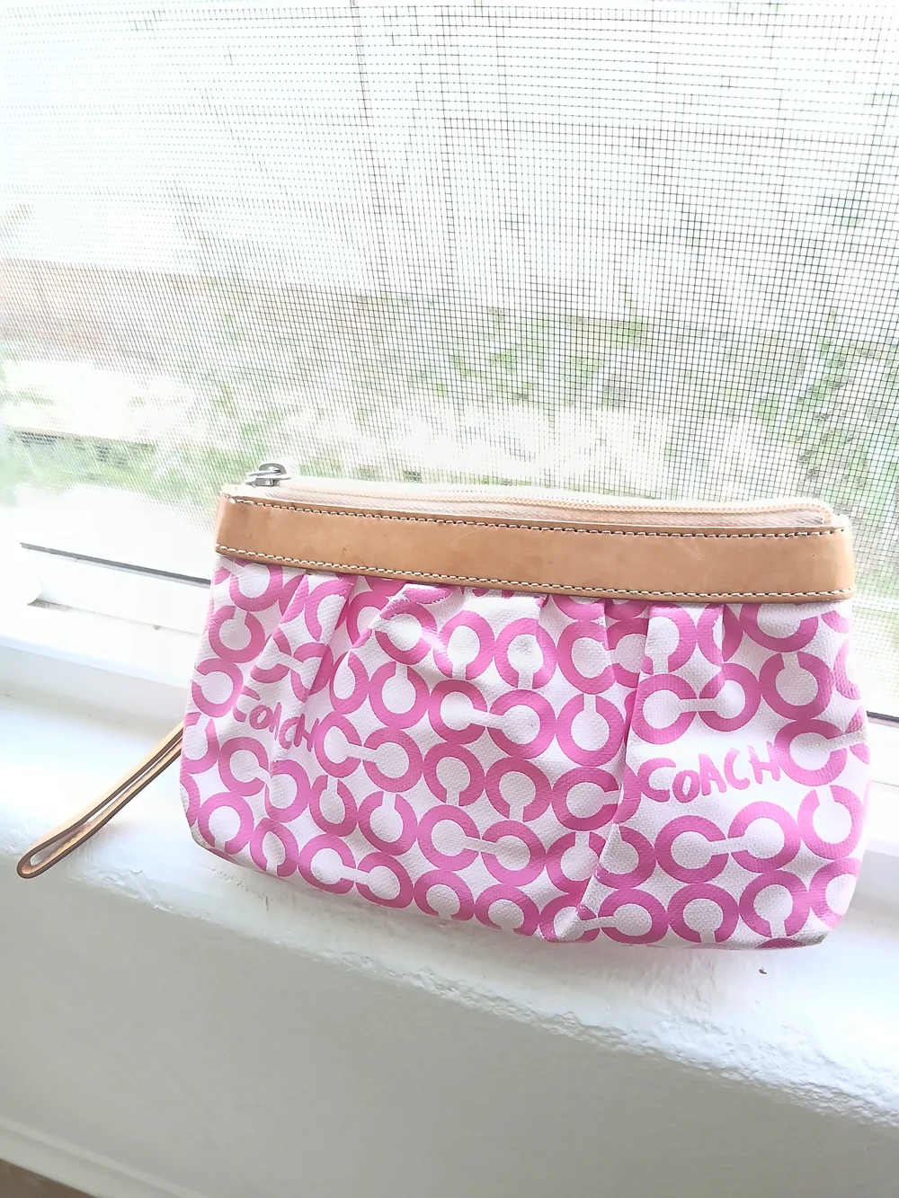Coach Pink Signature Wristlet Clutch